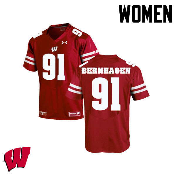 Women Winsconsin Badgers #91 Josh Bernhagen College Football Jerseys-Red - Click Image to Close